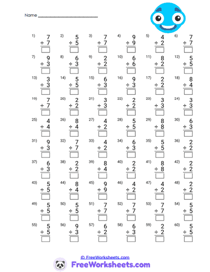 Division Dash Worksheet