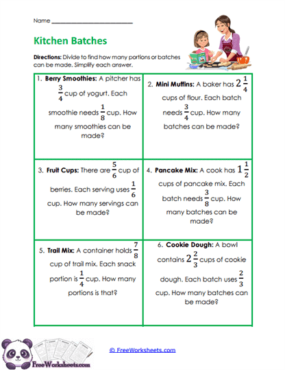Portion Problems Worksheet