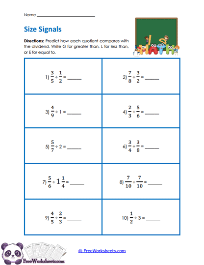 Quotient Magnitude Reasoning Worksheet
