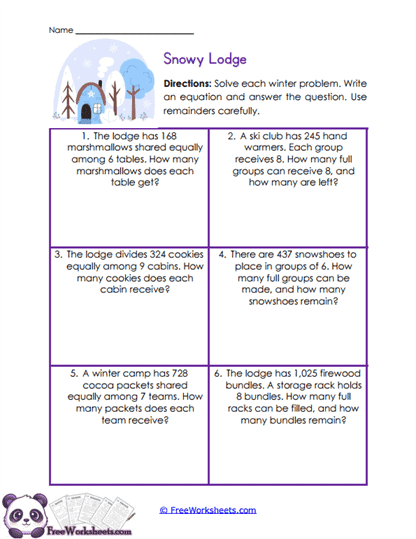 Winter Division Stories Worksheet