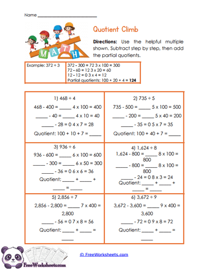Quotient Steps Worksheet
