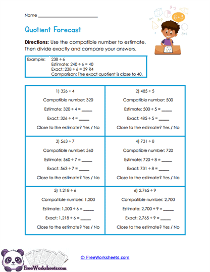 Quotient Estimator Worksheet