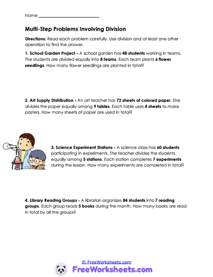 Divide Steps Worksheet