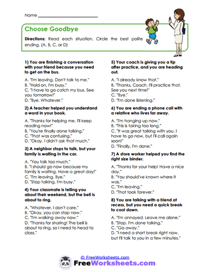 Ending Conversations Politely Worksheets