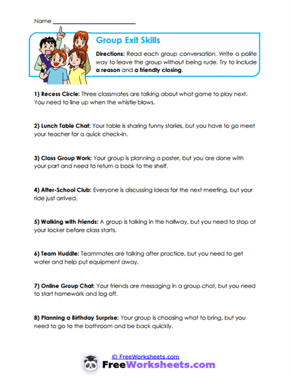Group Exit Skills Worksheet