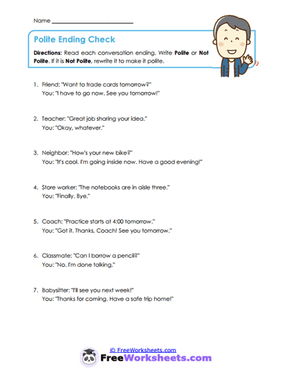Polite Ending Check Worksheet
