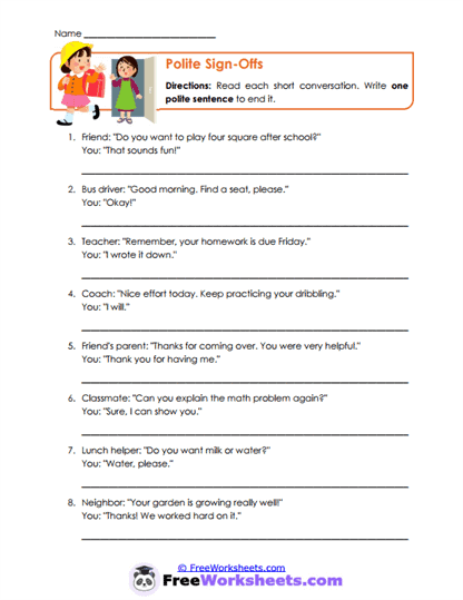 Polite Sign-Offs Worksheet