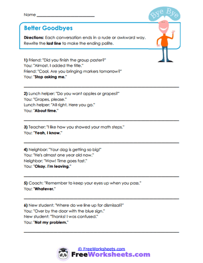 Better Goodbyes Worksheet