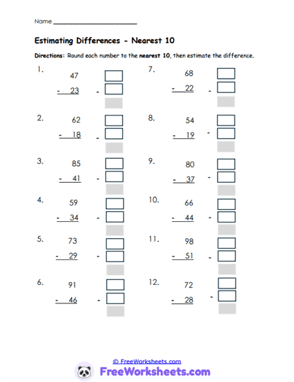 Nearest 10 Worksheet