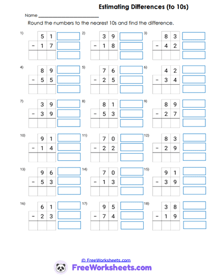 Differences to 10s Worksheet