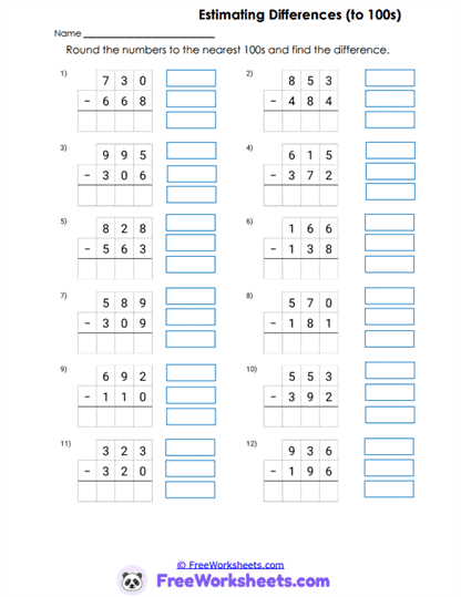 Differences to 100s Worksheet