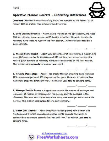 Operation Number Secrets Worksheet