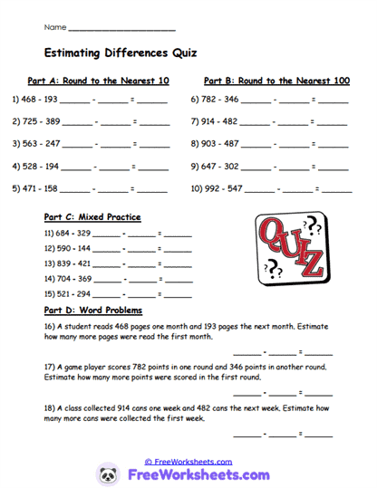 Differences Quiz Worksheet