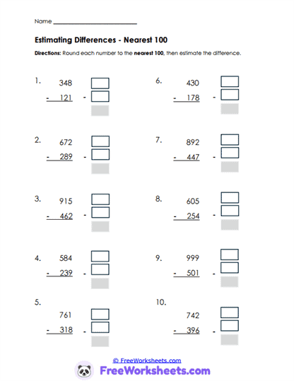 Nearest 100 Worksheet