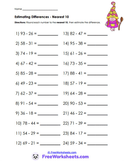 Differences Practice Worksheet