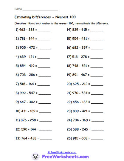 Nearest 100 Practice Worksheet