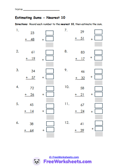 Nearest 10 Worksheet