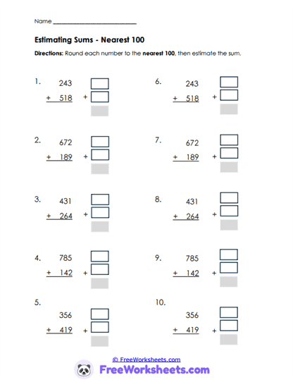 Nearest 100 Worksheet