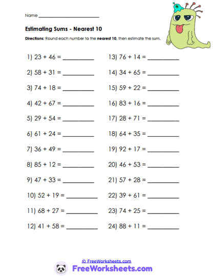 Close Addition Worksheet