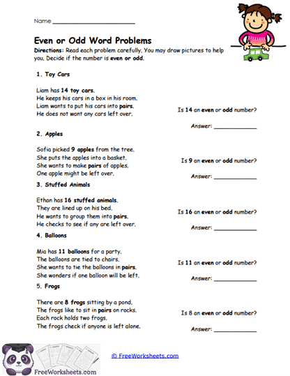 Even or Odd Word Problems Worksheet