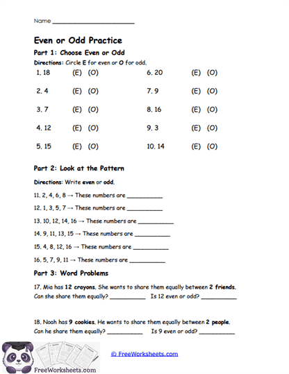 Even or Odd Practice Worksheet