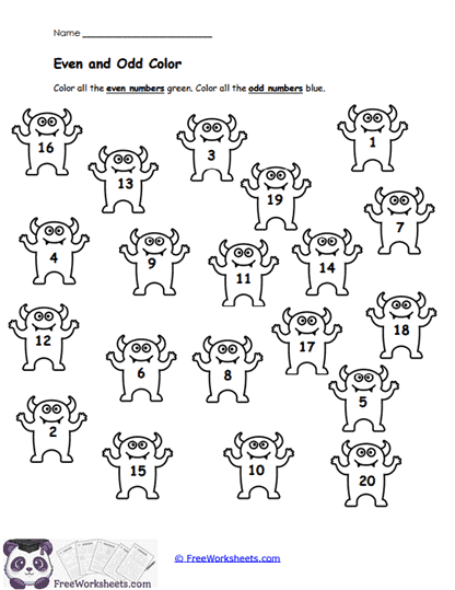 Even and Odd Color Worksheet