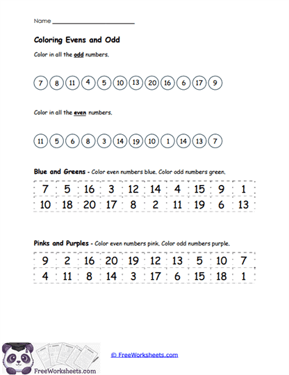 Coloring Evens and Odd Worksheet