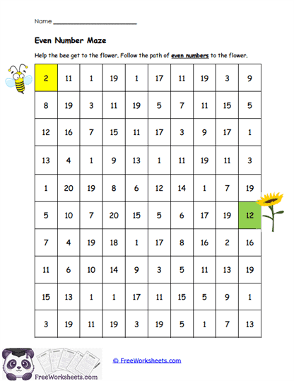 Even Number Maze Worksheet