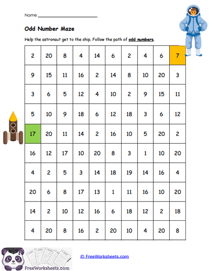 Odd Number Maze Worksheet
