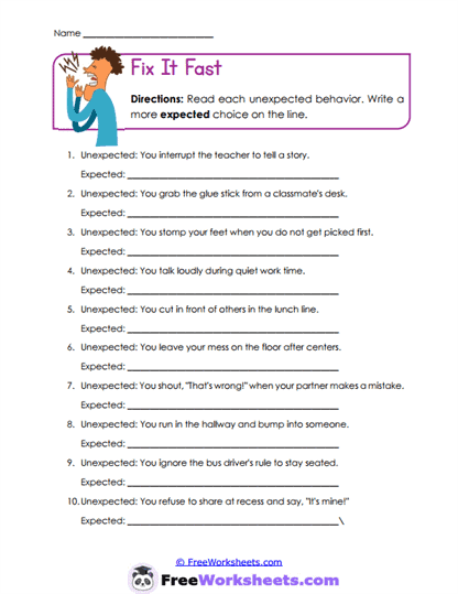 Fix It Fast Worksheet