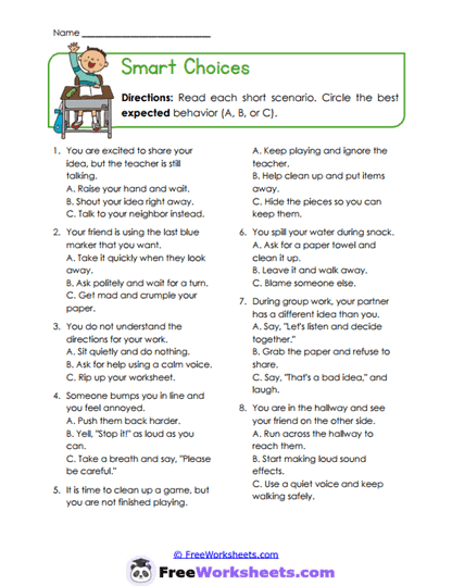 Smart Choices Worksheet