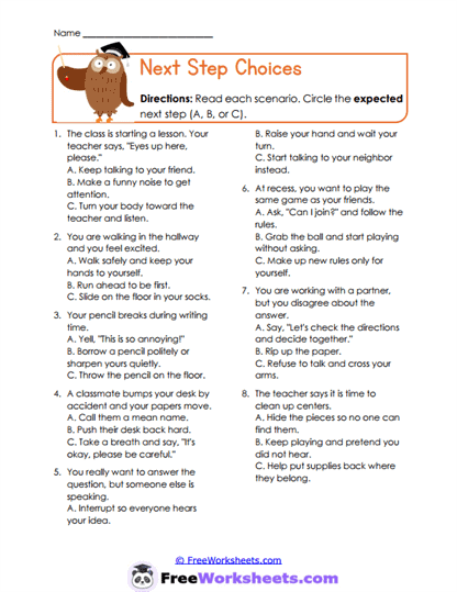 Next Step Choices Worksheet