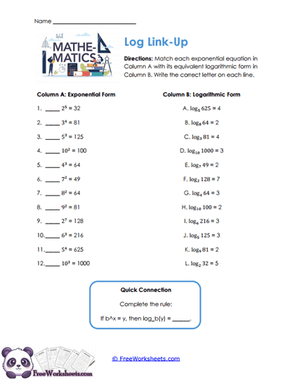 Log Pairing Worksheet