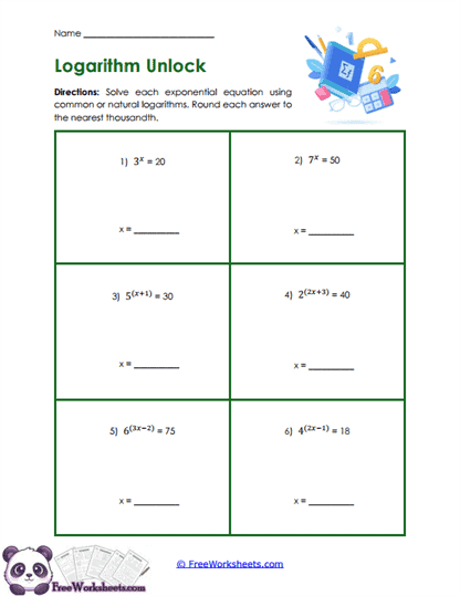 Logarithm Solve Worksheet