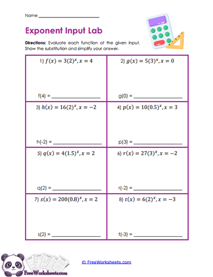 Exponent Inputs Worksheet