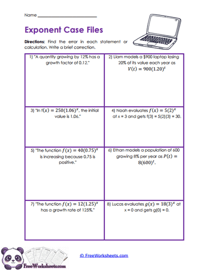 Model Errors Worksheet