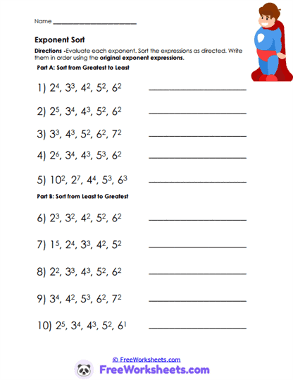 Power Order Worksheet