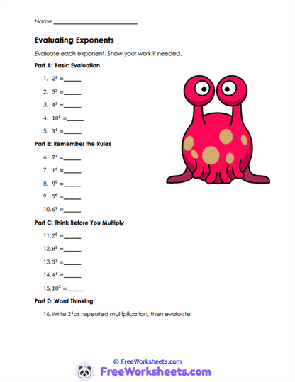 Power Values Worksheet
