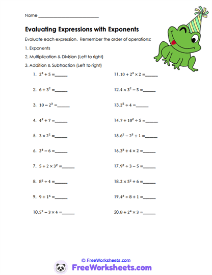 Power Expressions Worksheet