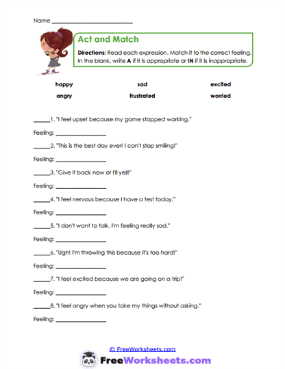 Action Match Worksheet