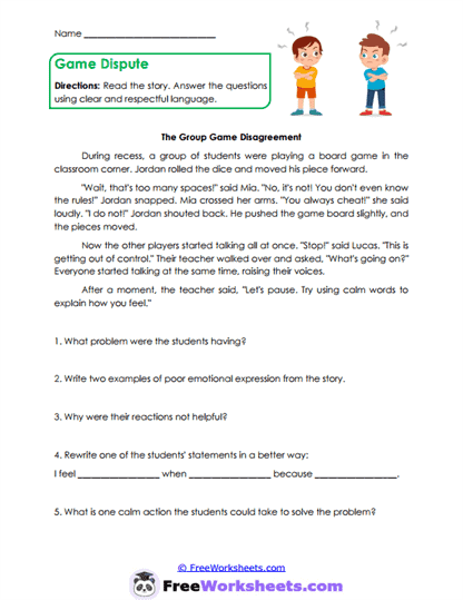 Game Conflict Worksheet
