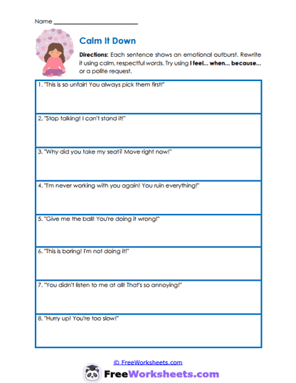 Calmer Language Worksheet