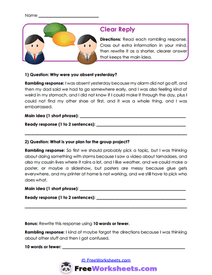 Expressing Thoughts Clearly Worksheets