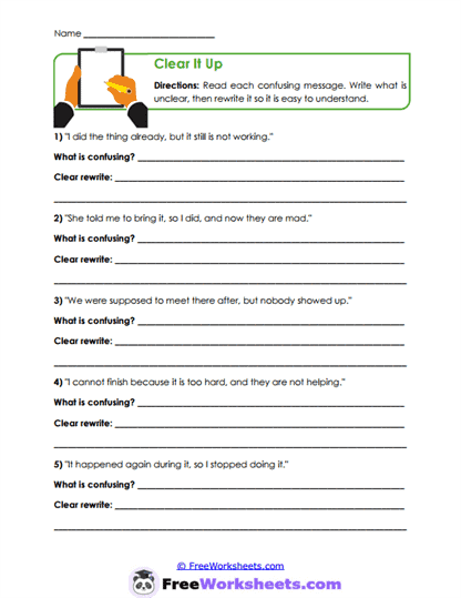 Clear It Up Worksheet