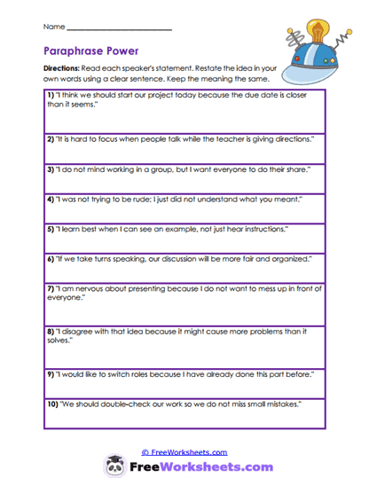 Thought Connectors Worksheet
