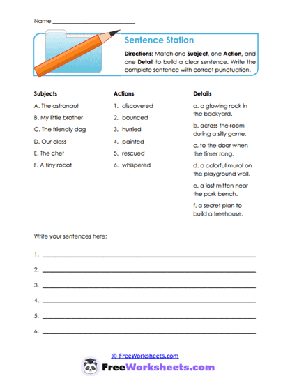 Sentence Station Worksheet