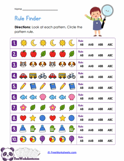Pattern Rules Worksheet