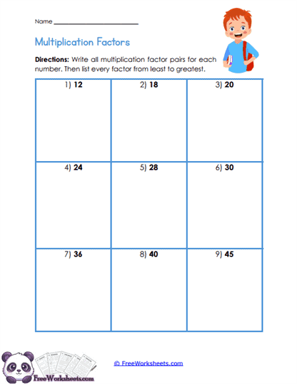 Factor Pairs Worksheet