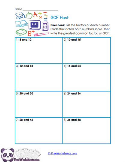 Common Factor Hunt Worksheet