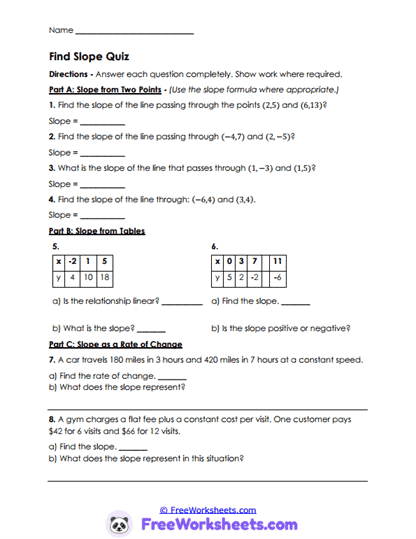 Slope Connections Worksheet